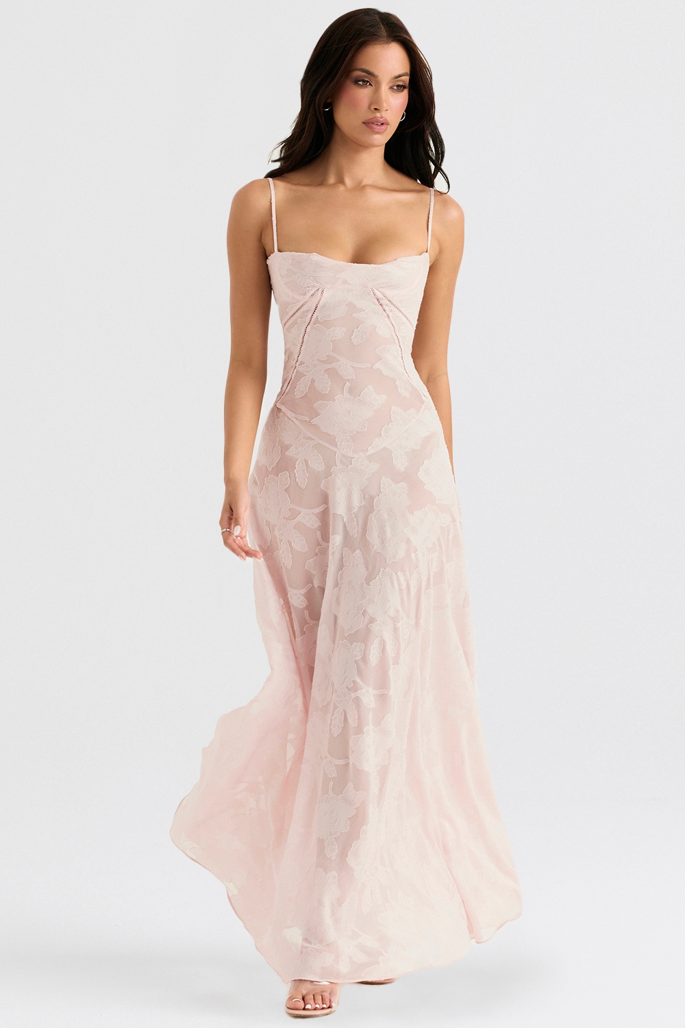 Seren  Soft Pink Floral Lace Back Maxi Dress — image 5
