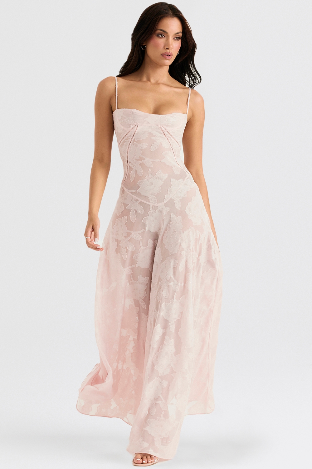 Seren  Soft Pink Floral Lace Back Maxi Dress — image 6
