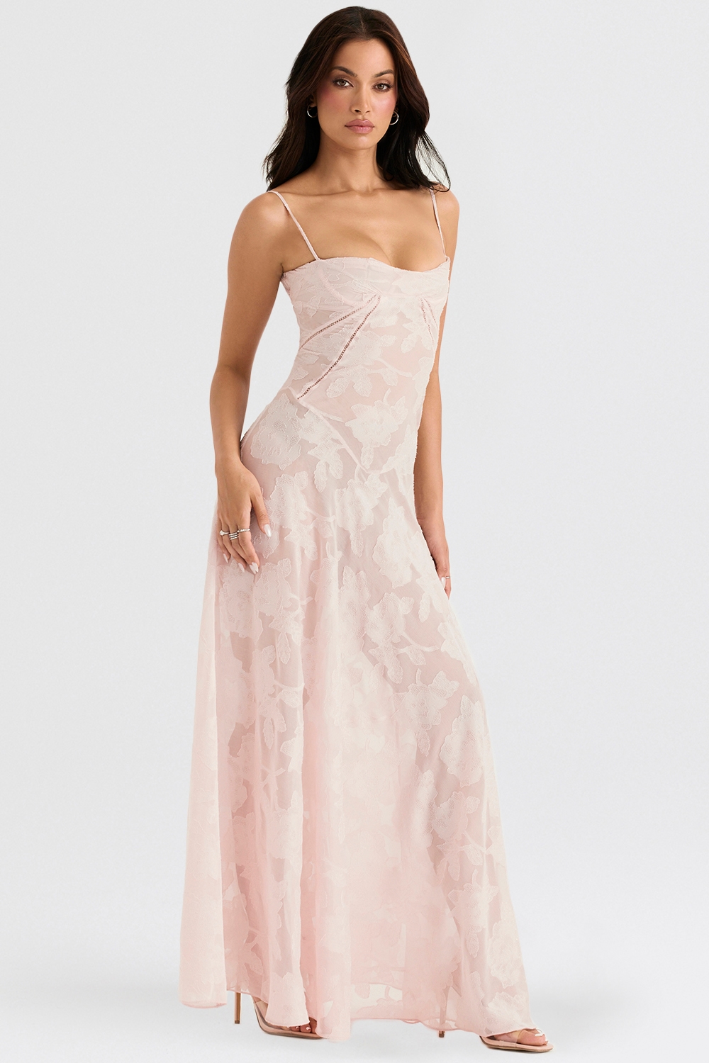 Seren  Soft Pink Floral Lace Back Maxi Dress — image 8