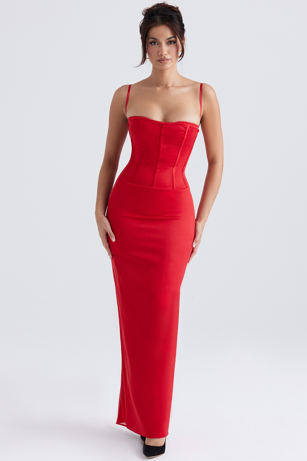 Shani  Red Satin Corset Maxi Dress — image 3