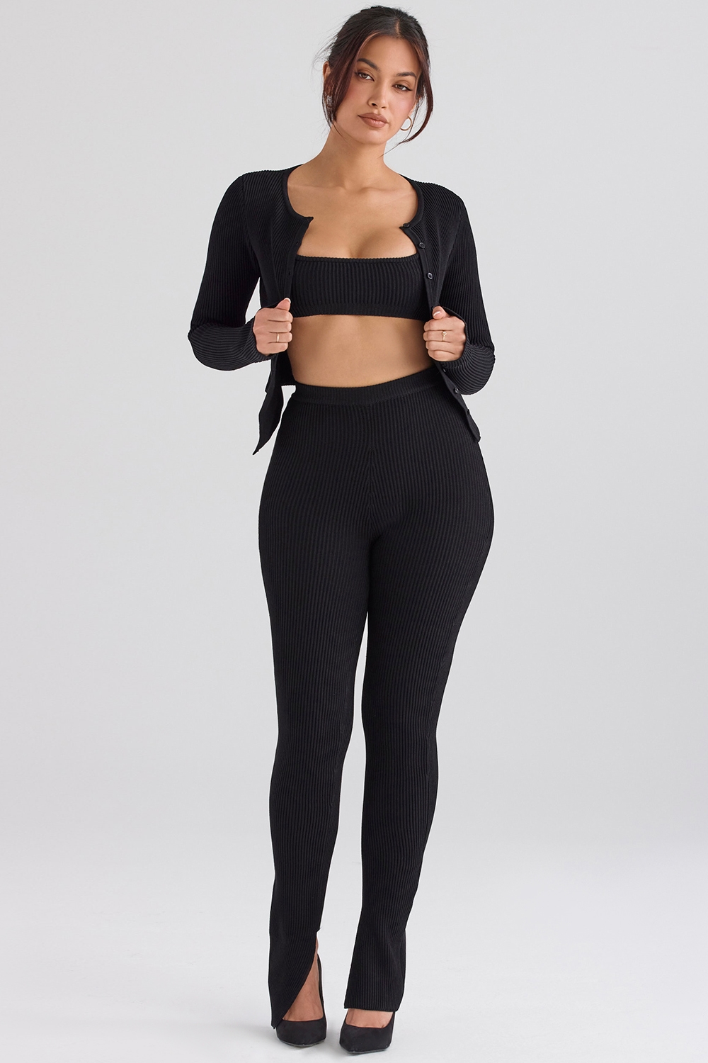 Mitzi  Black Ribbed Knit Leggings — image 1