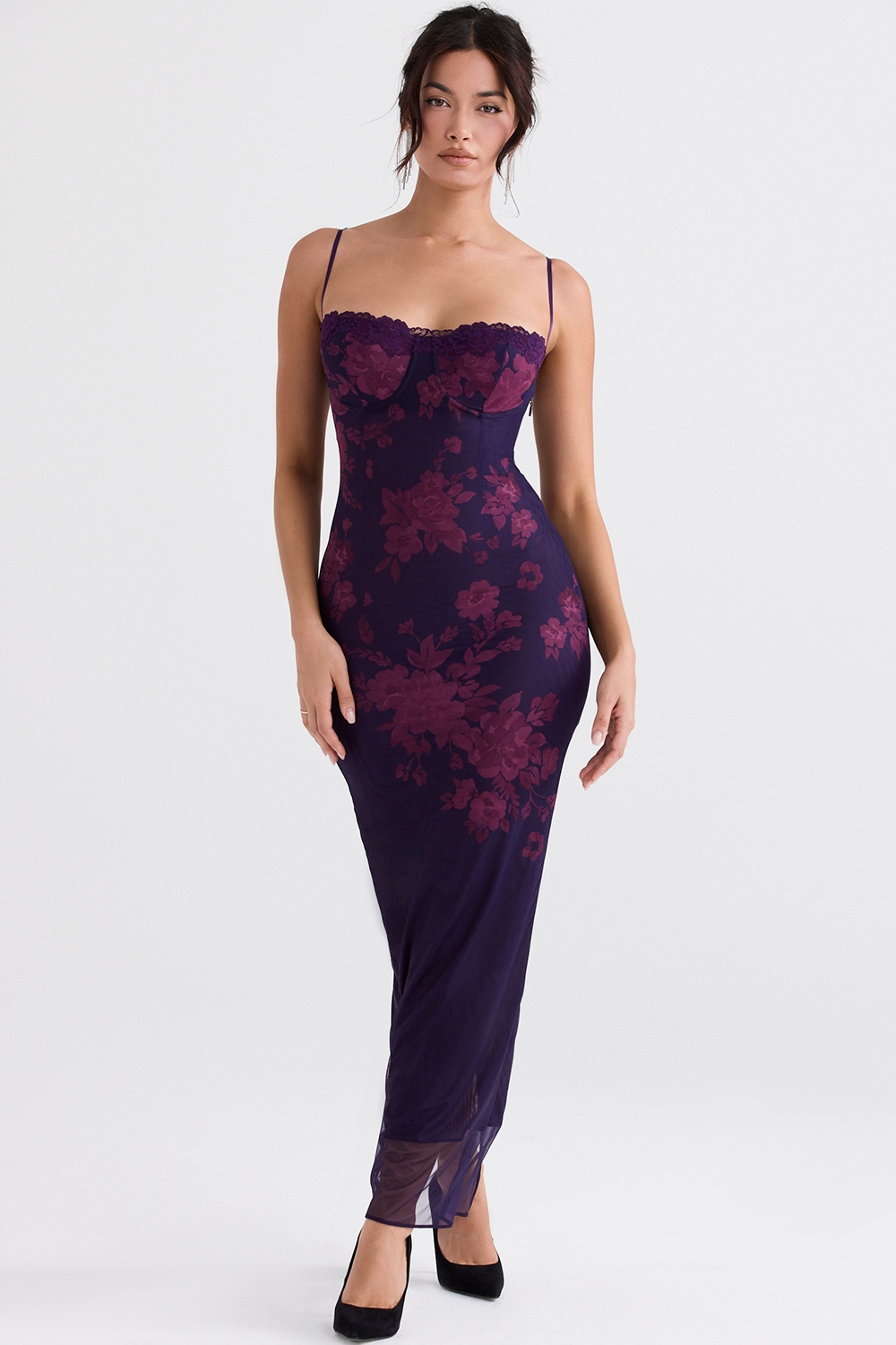 Aiza Grape Floral Print Maxi Dress