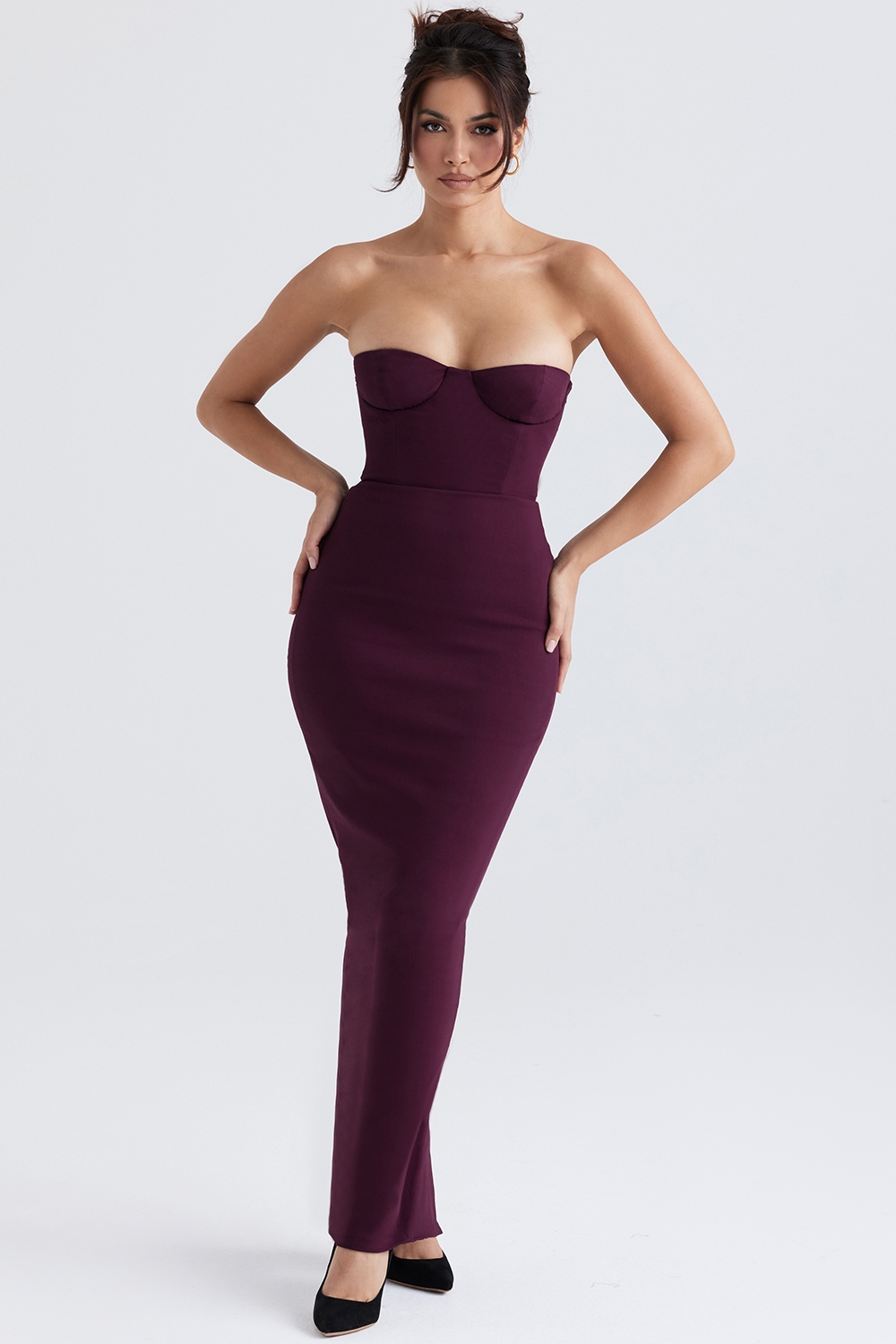 Lucia  Grape Strapless Corset Maxi Dress — image 2