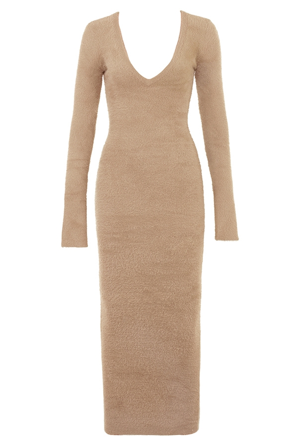 Lucille  Camel Fuzzy Maxi Dress — image 15