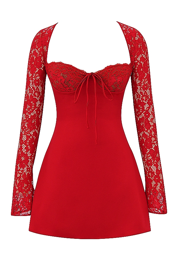 Jennica  Red Rose Satin And Lace Mini Dress — image 17
