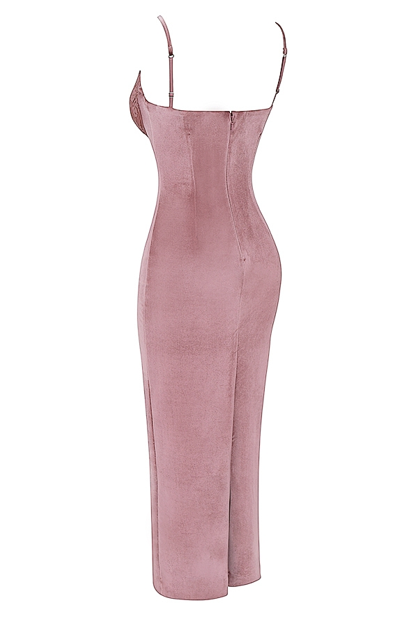 Azalea  Soft Pink Velvet Midi Dress — image 15