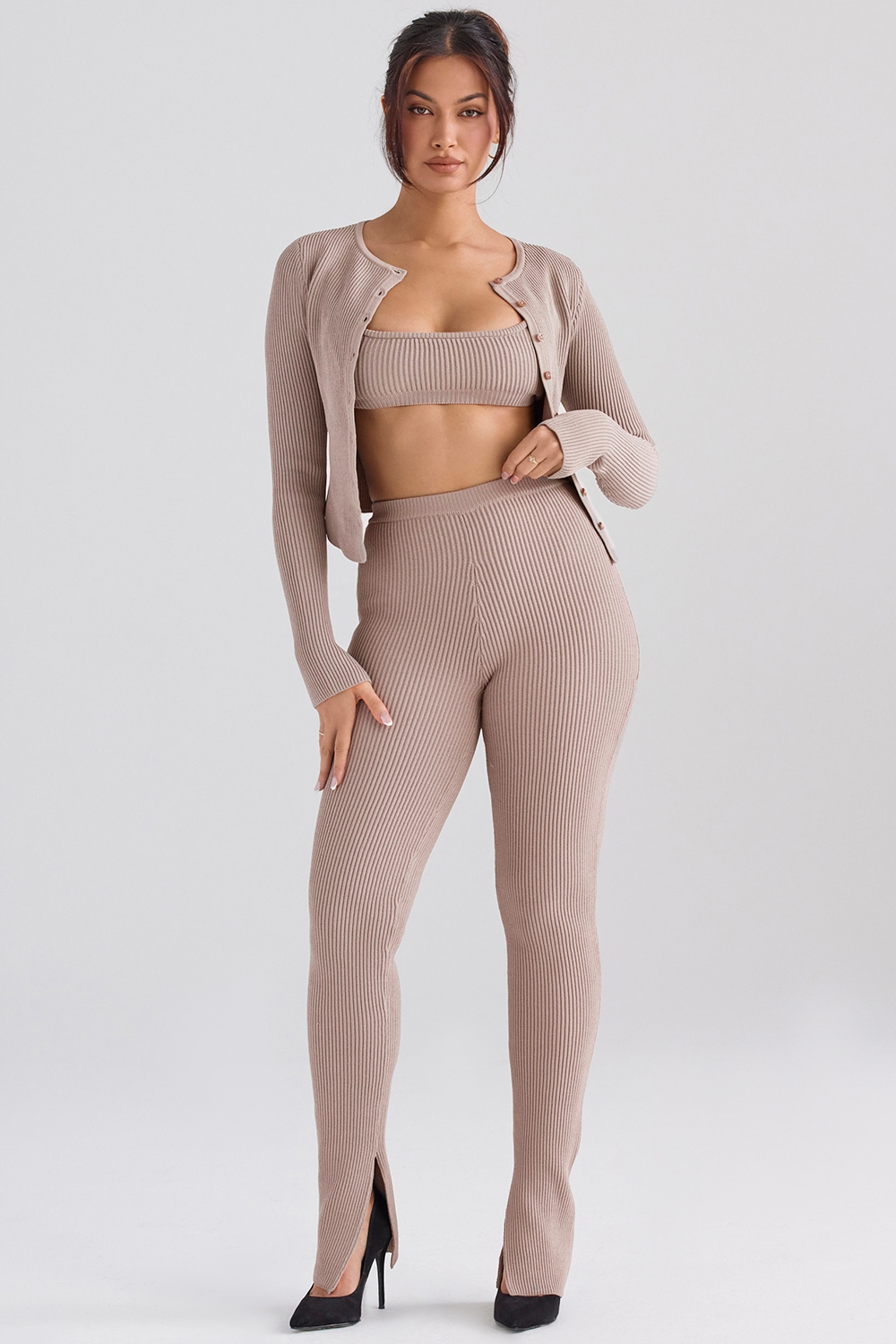 Mitzi  Taupe Ribbed Knit Leggings — image 2