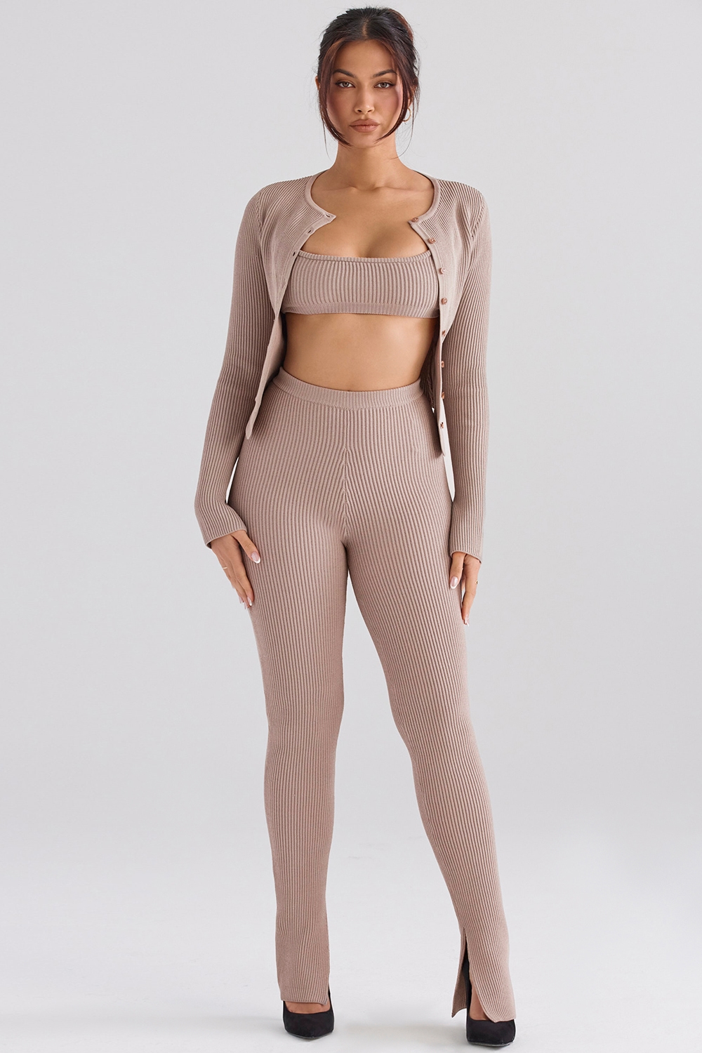 Mitzi  Taupe Ribbed Knit Leggings — image 4
