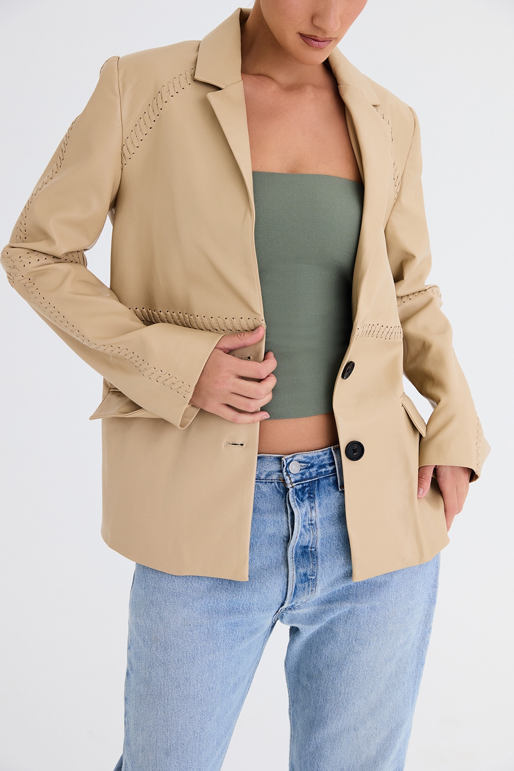 Mistress Rocks Ecru Vegan Leather Blazer - SALE — image 3