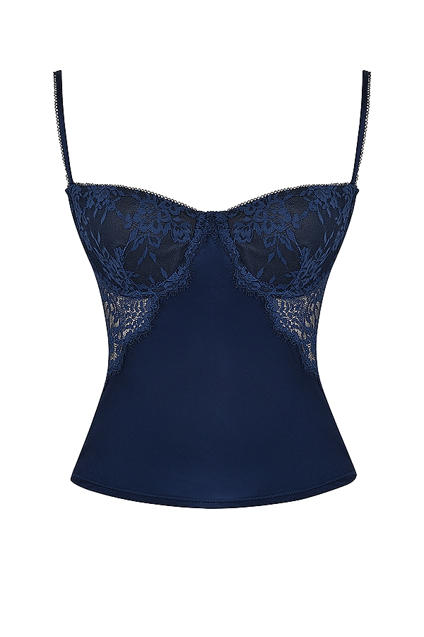 Cecilie  Navy Satin & Lace Cami Top — image 16