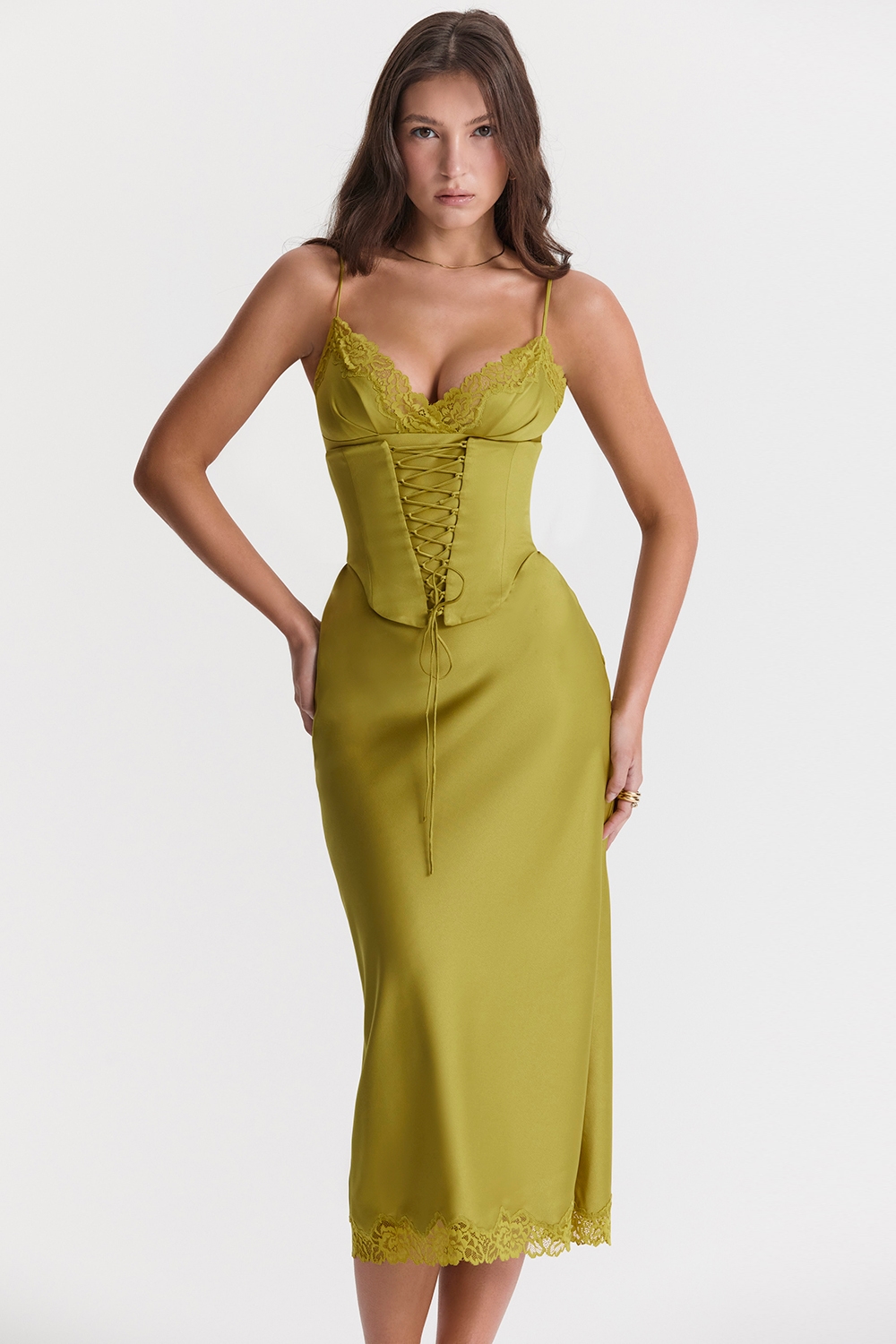 Salma  Chartreuse Satin Slip Dress — image 1