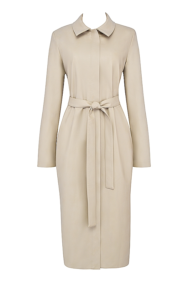 Ariel  Beige Vegan Leather Trench Coat — image 11