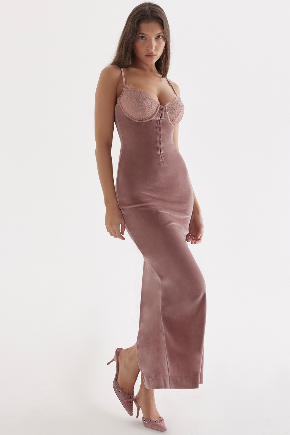 Azalea  Soft Pink Velvet Midi Dress — image 8