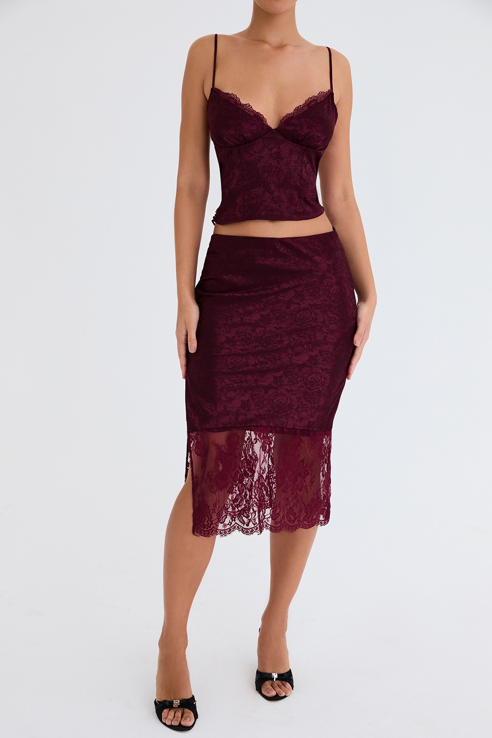Mistress Rocks Mulberry Satin And Lace Midi Skirt - SALE — image 3