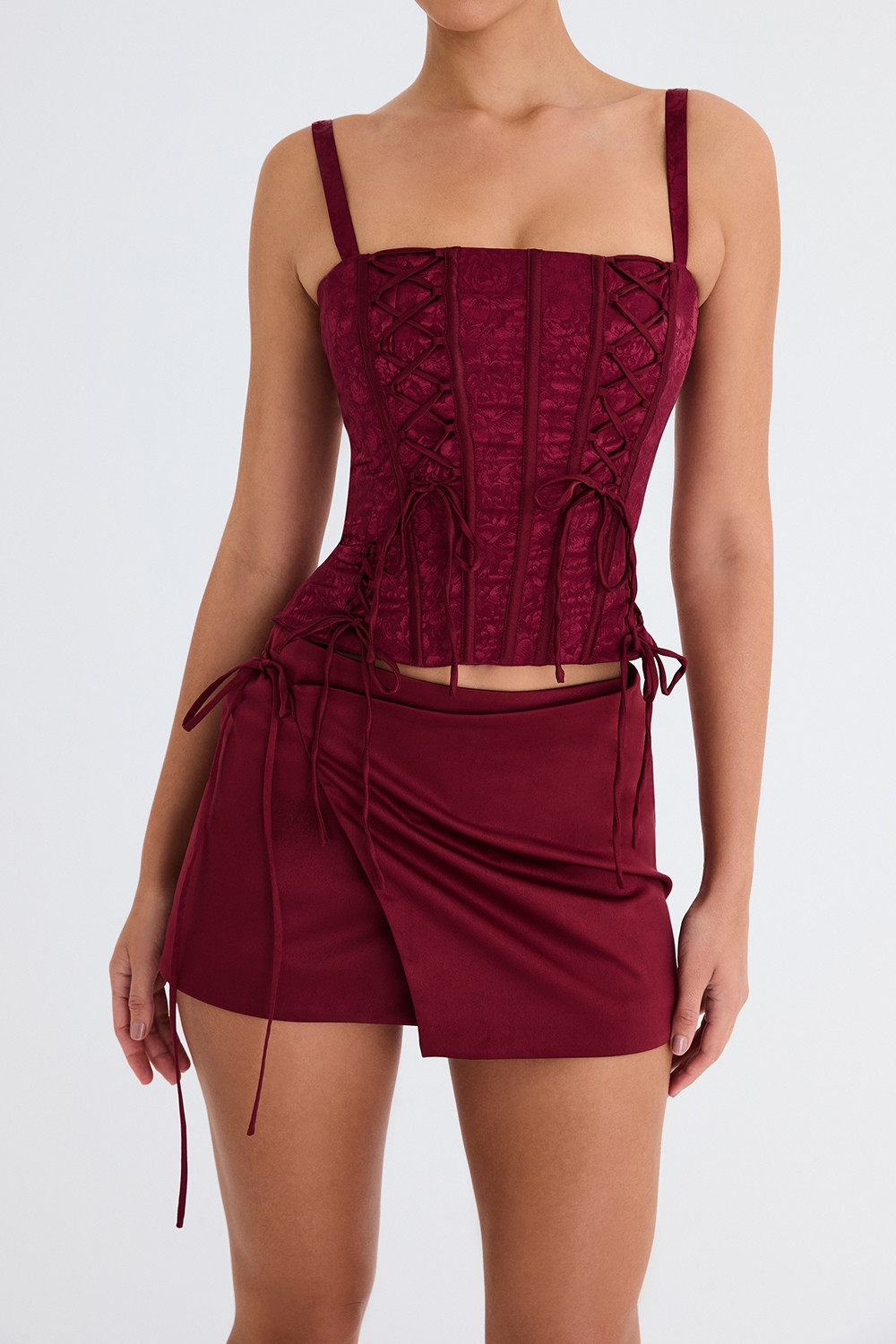 Mistress Rocks Redcurrant Satin Wrap Mini Skirt - SALE — image 4