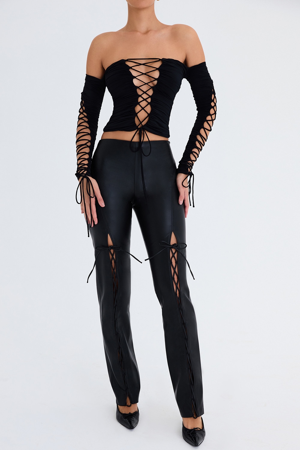 Mistress Rocks Black Lace Up Top - SALE — image 2