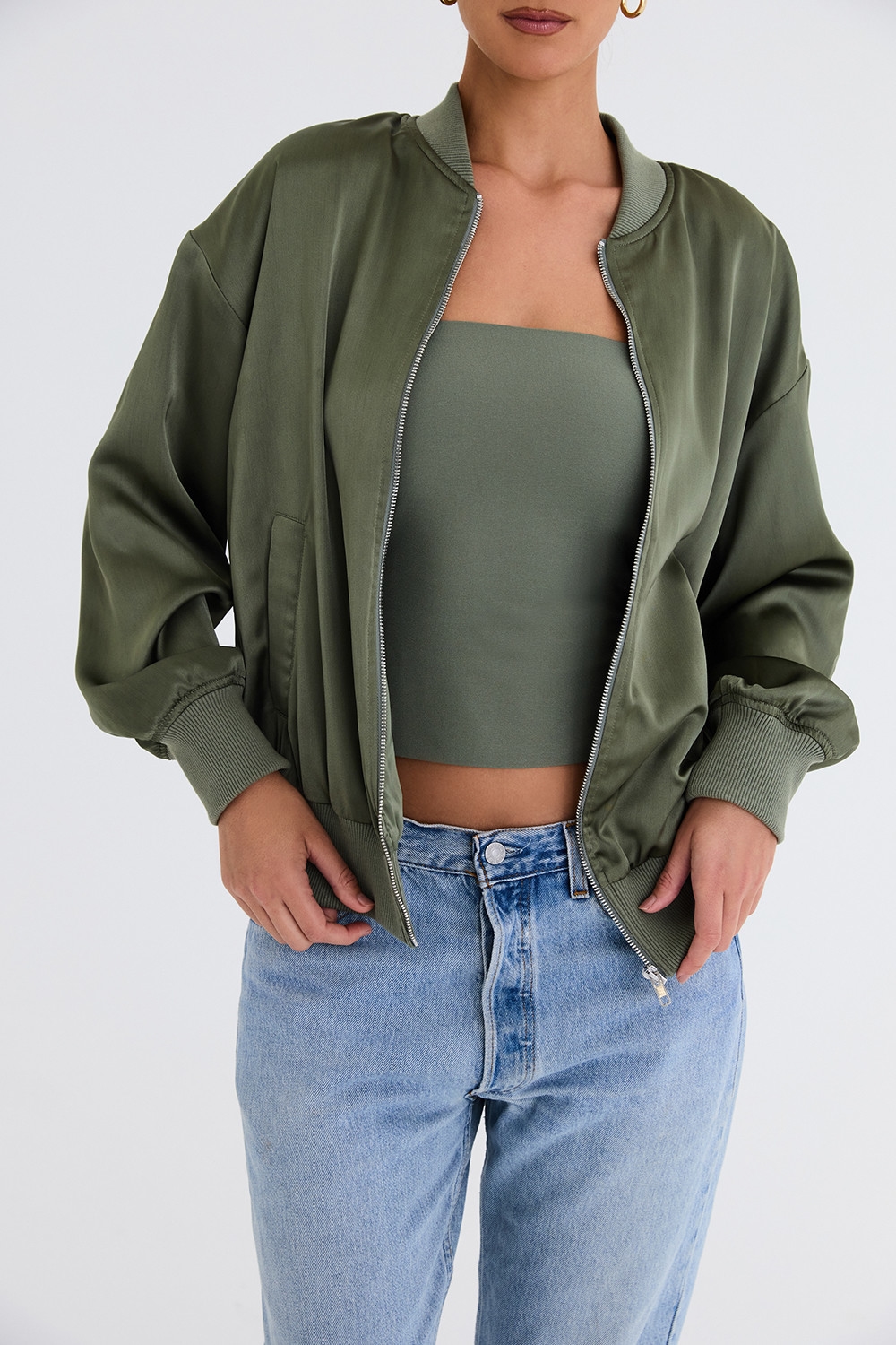 Mistress Rocks Bay Leaf Satin Bomber Jacket - SALE — image 4