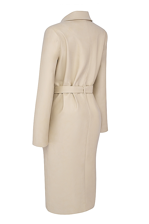 Ariel  Beige Vegan Leather Trench Coat — image 12