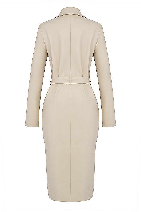 Ariel  Beige Vegan Leather Trench Coat — image 13