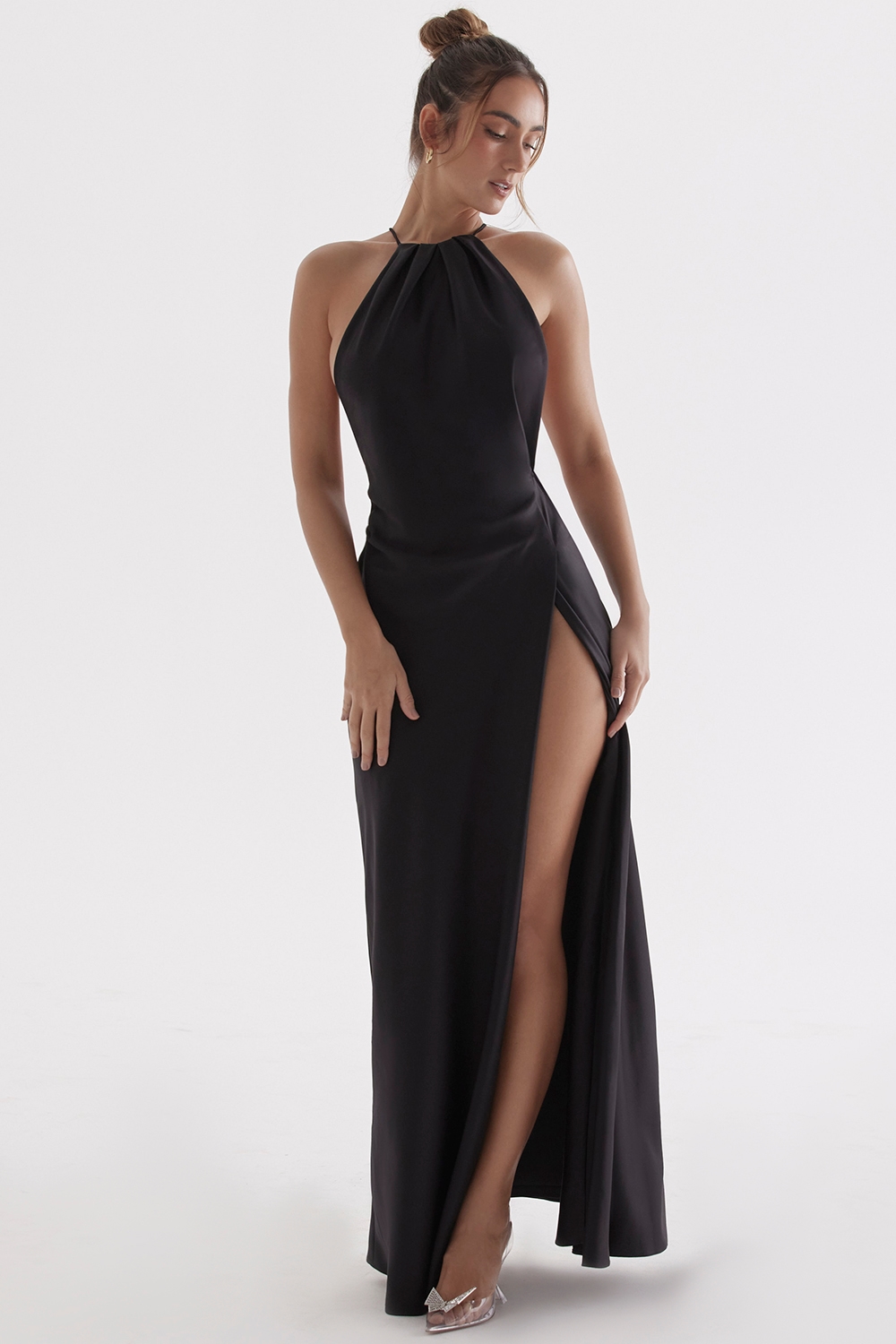 Zanab  Black Thigh Slit Maxi Dress — image 5