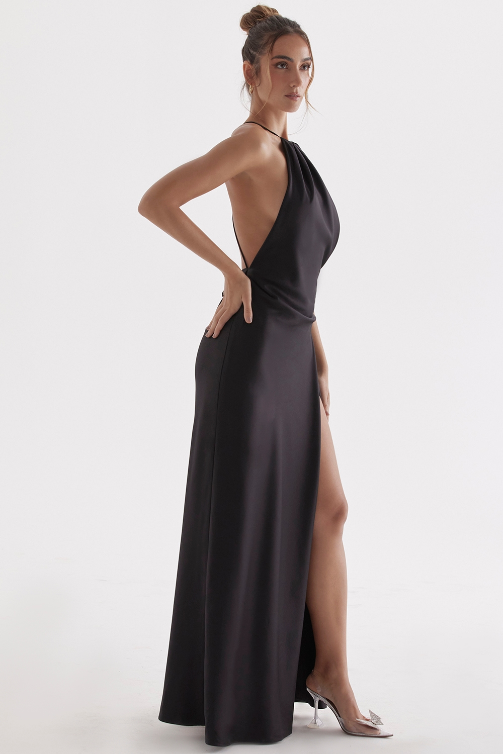 Zanab  Black Thigh Slit Maxi Dress — image 8