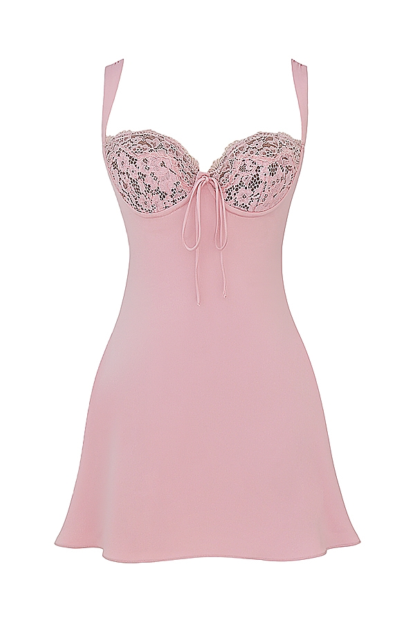 Adriana  Rose Satin And Lace Mini Dress — image 11