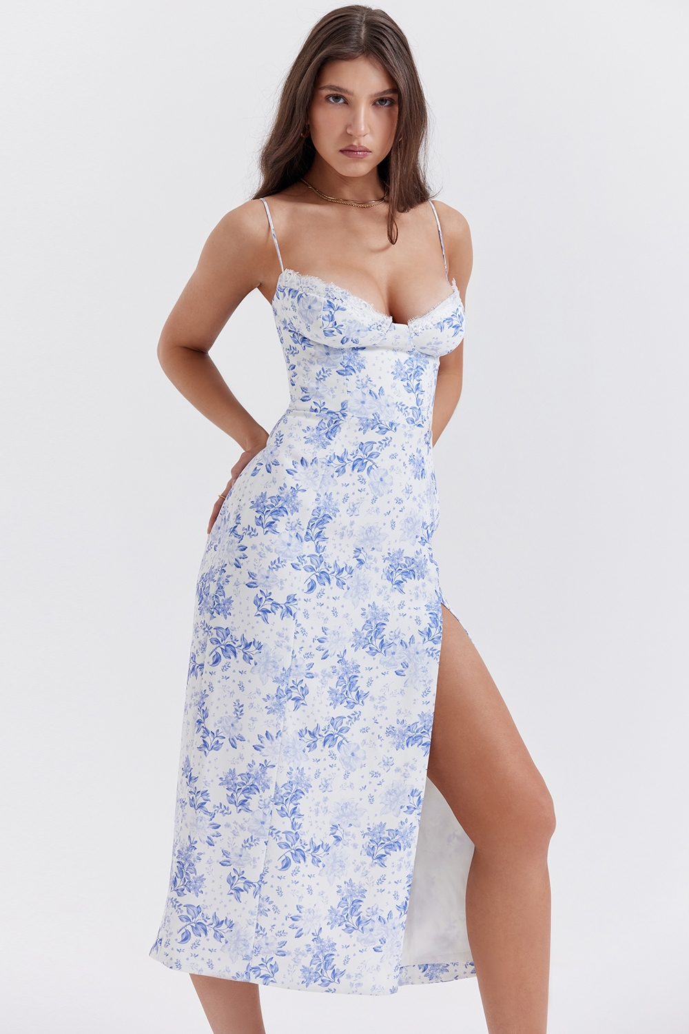 Charlotte  Blue Print Corset Midi Dress — image 11