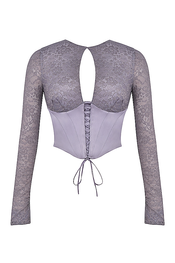 Mistress Rocks Slate Satin & Lace Corset - SALE — image 10