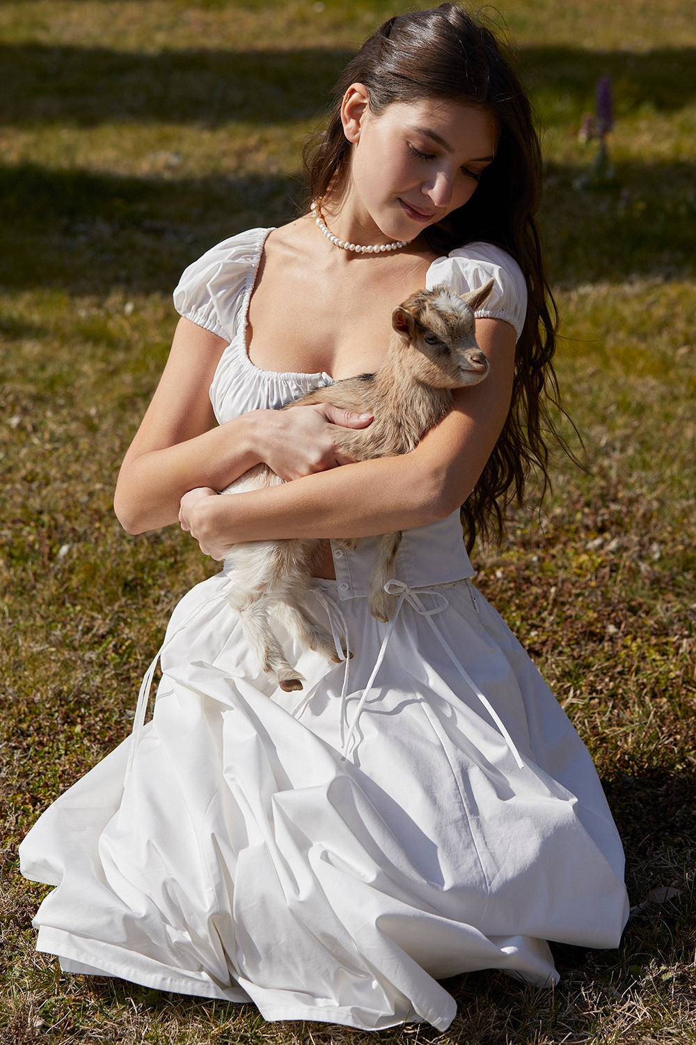 Cora  White Gathered Midi Skirt — image 2