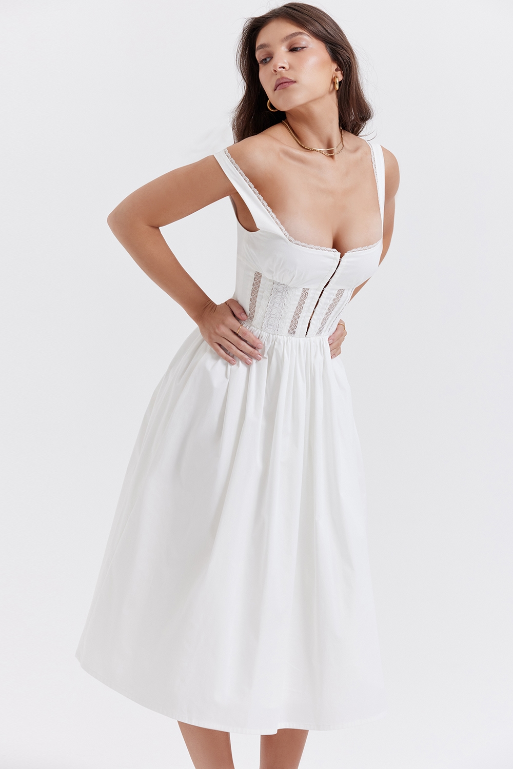 Perle  White Lace Trim Midi Dress — image 10