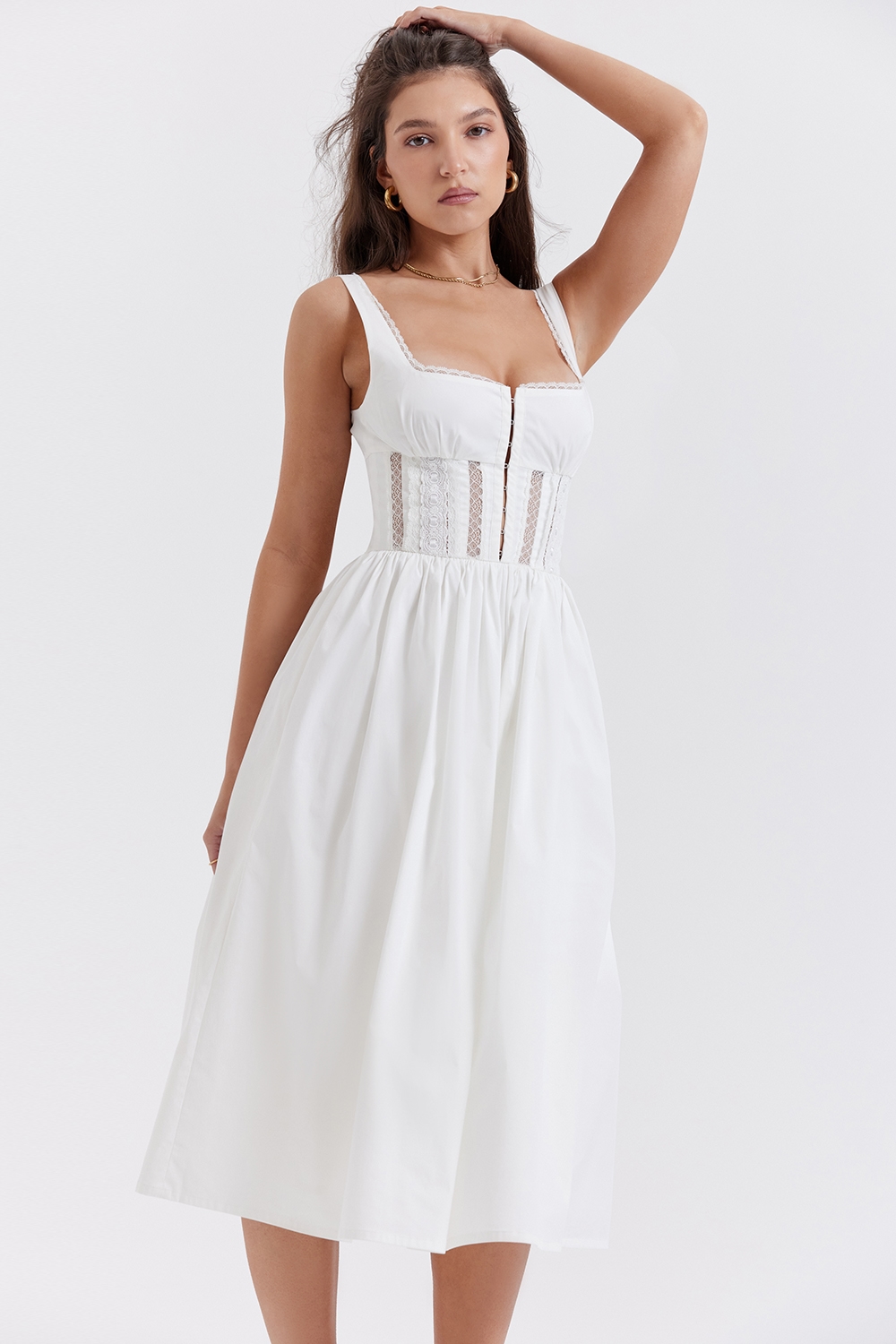 Perle  White Lace Trim Midi Dress — image 6