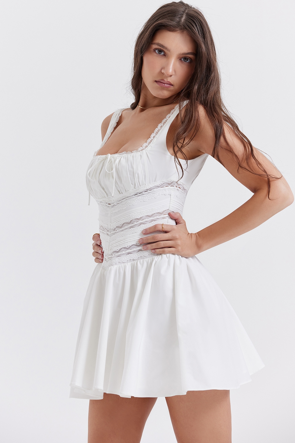 Tiffani  White Lace Trim Mini Dress — image 9