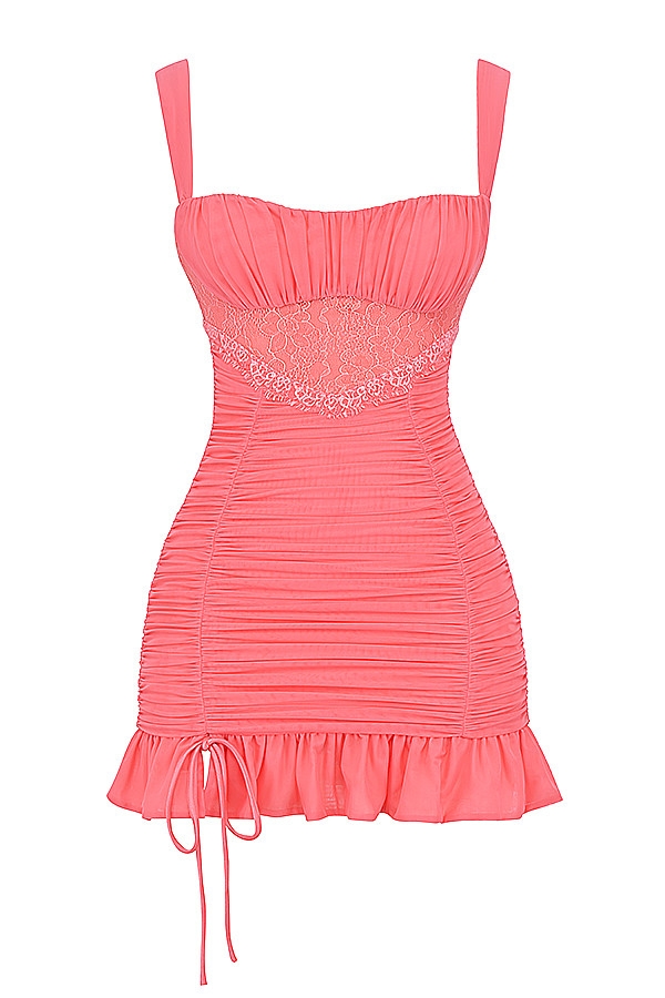 Mistress Rocks Coral Gathered Mini Dress - SALE — image 11