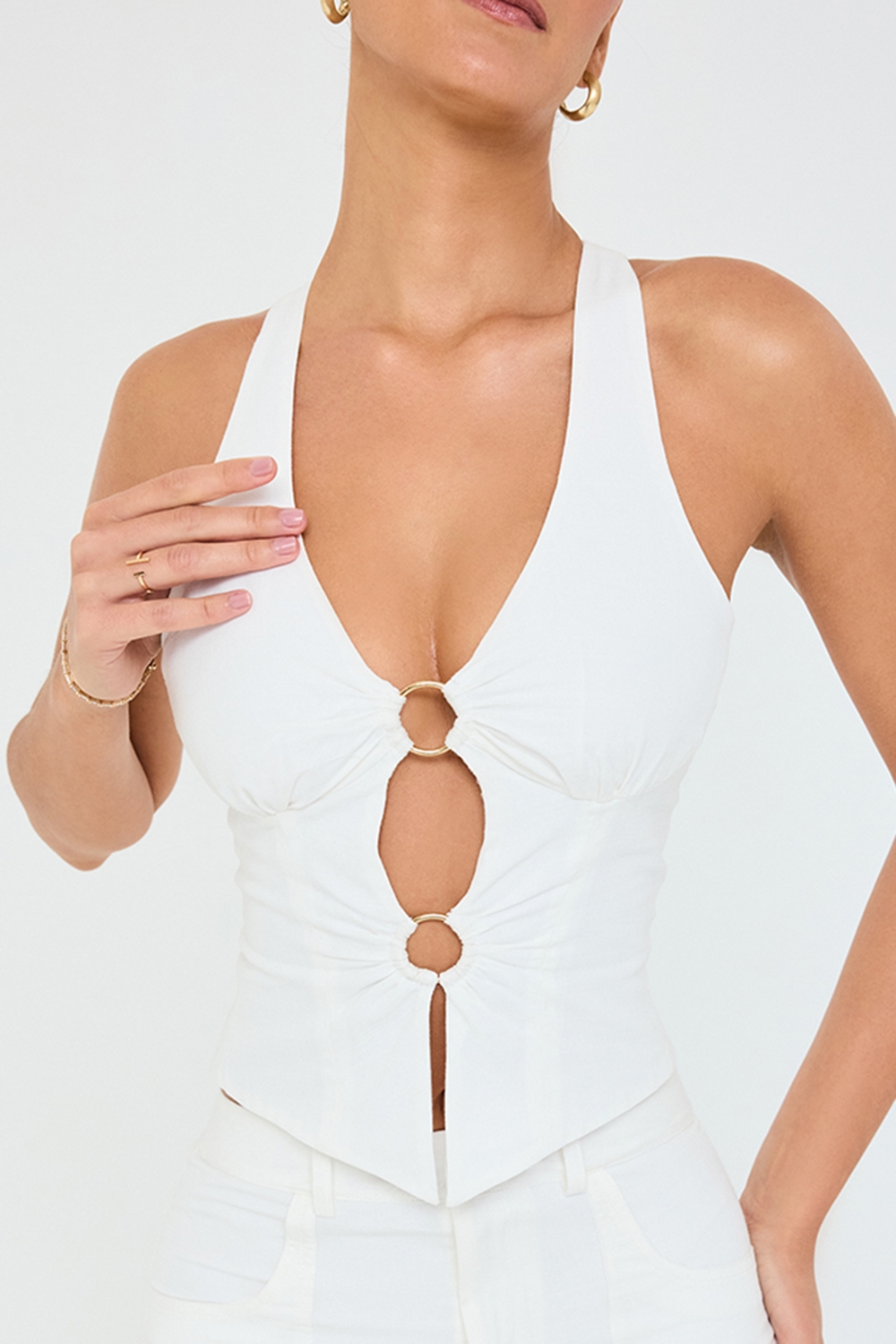 Mistress Rocks White Halter Ring Top - SALE — image 1