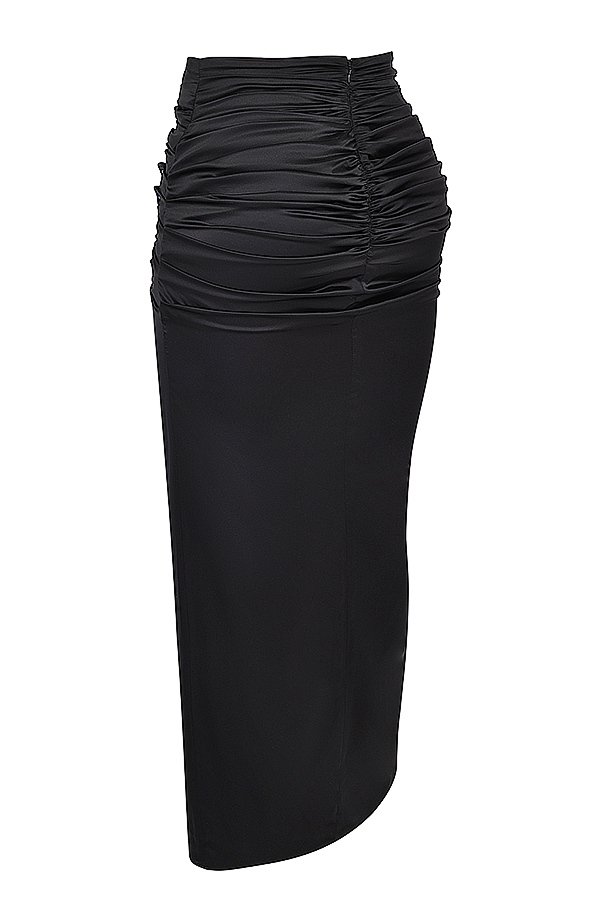 Arla  Black Draped Silk Maxi Skirt — image 9