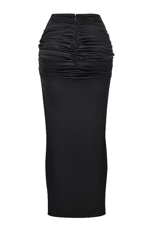 Arla  Black Draped Silk Maxi Skirt — image 10
