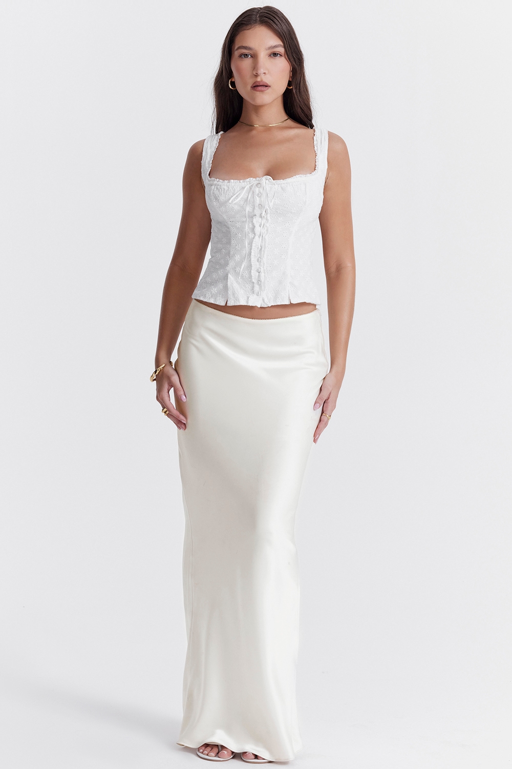 Sydel  White Satin Bias Cut Maxi Skirt — image 3