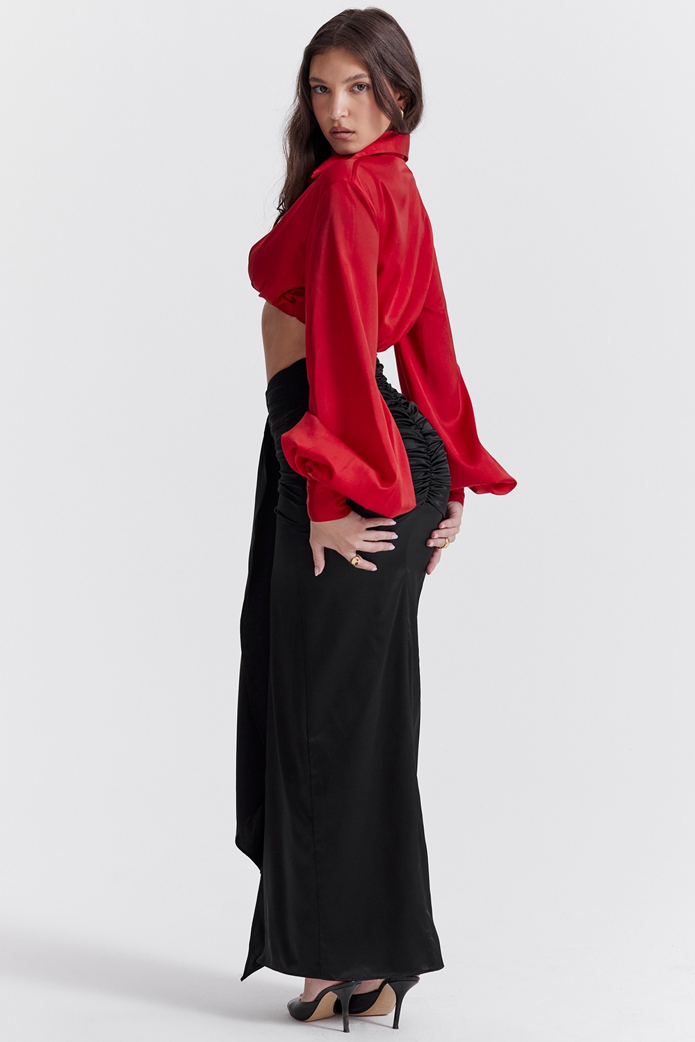Arla  Black Draped Silk Maxi Skirt — image 6