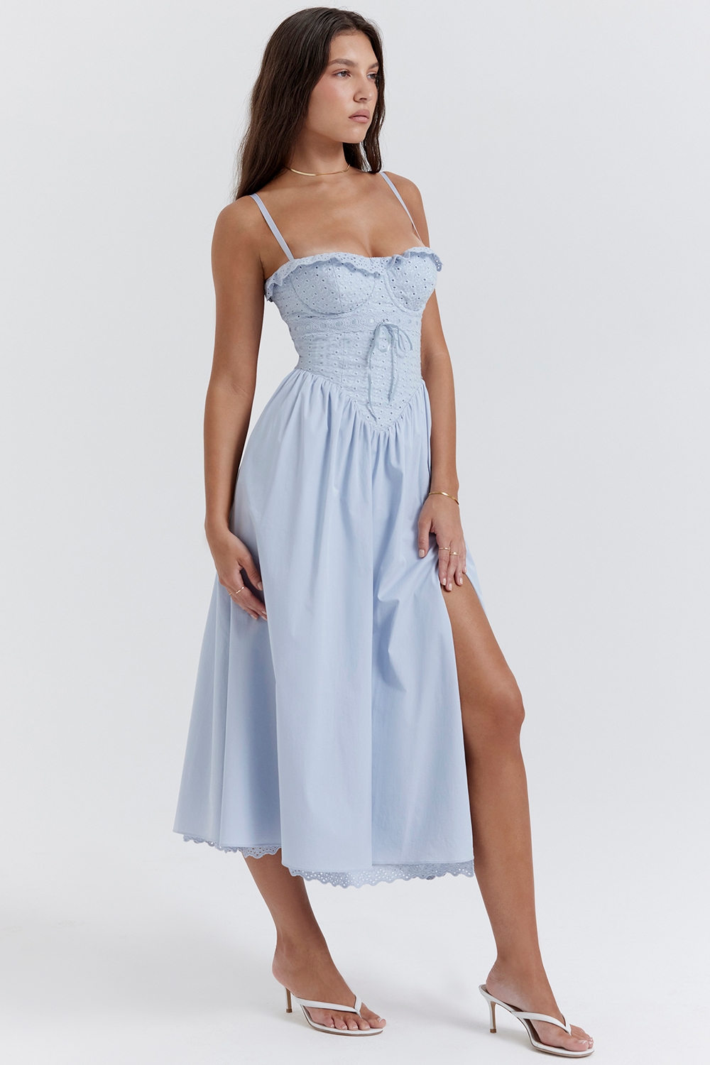 Jaime  Soft Blue Cotton Broderie Anglais Midi SunDress — image 9