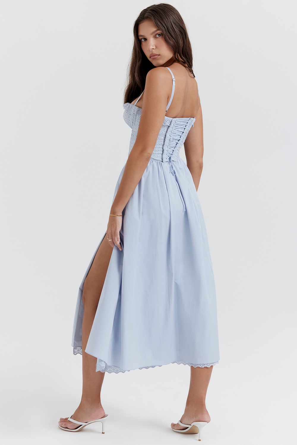 Jaime  Soft Blue Cotton Broderie Anglais Midi SunDress — image 10