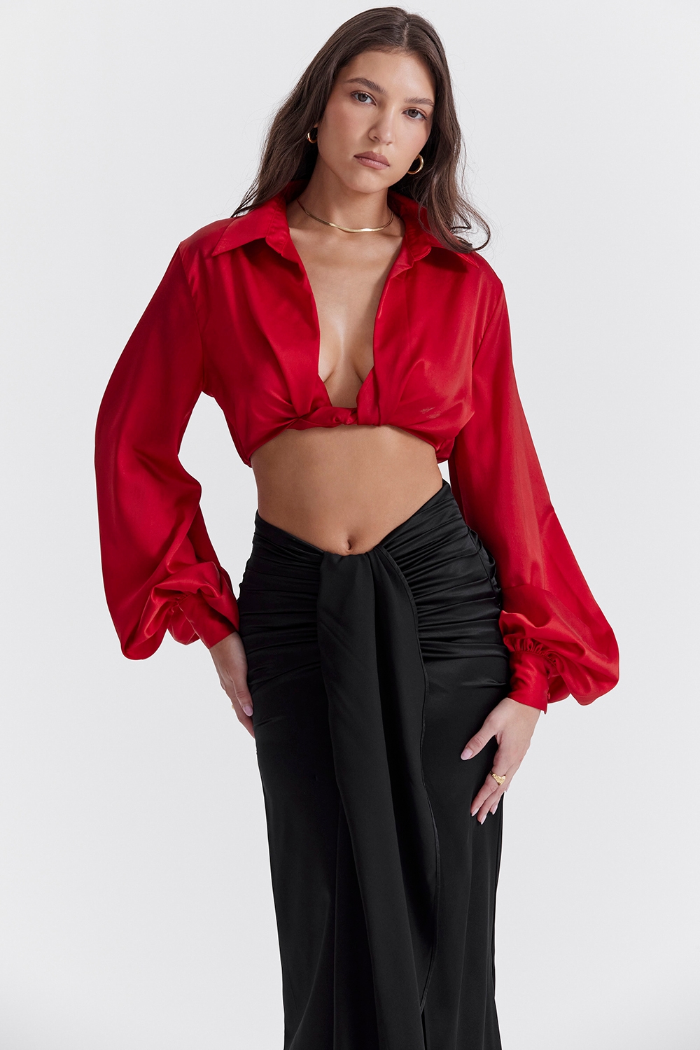 Laraine  Cherry Silk Blouson Top — image 5
