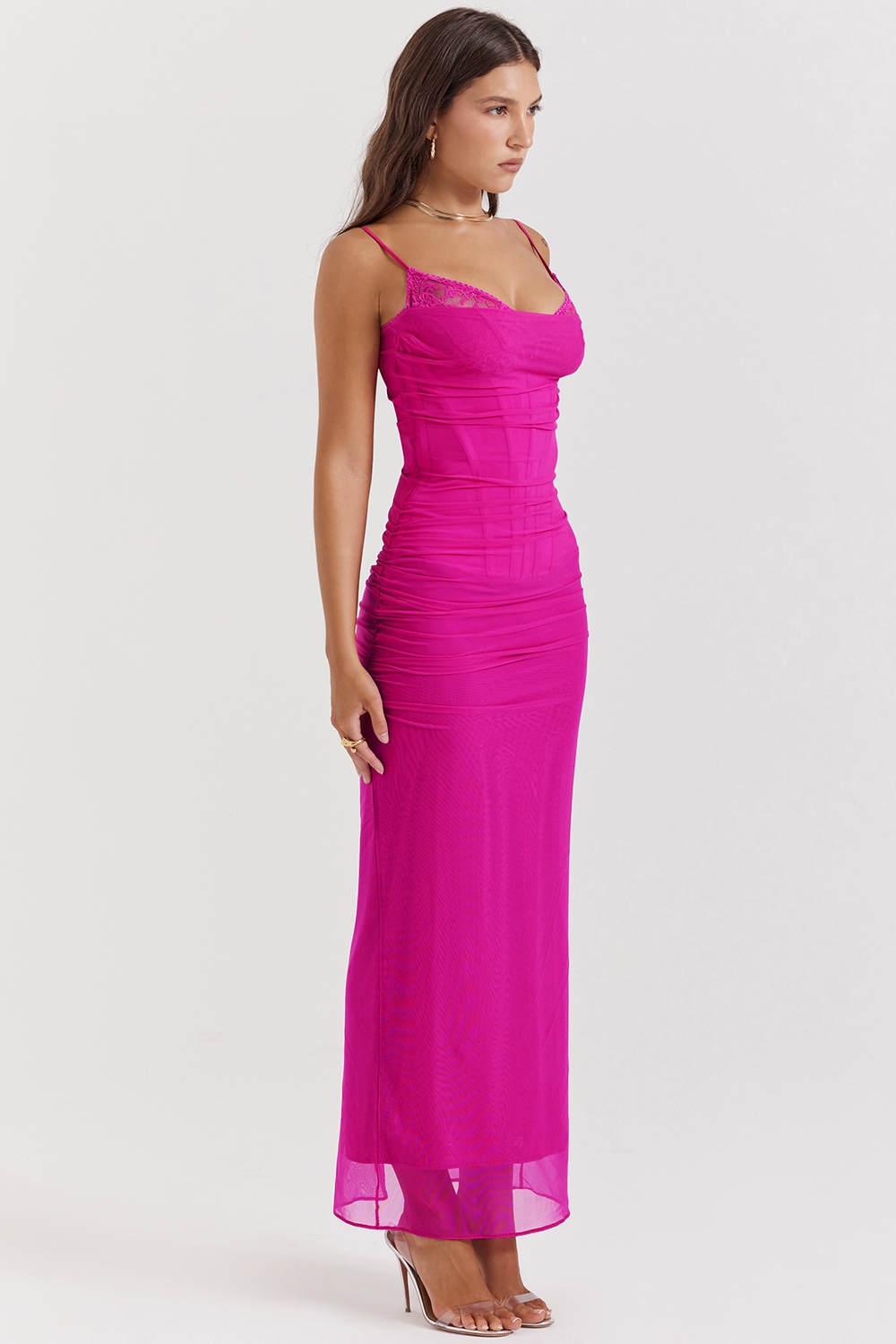 Nalini  Fuchsia Stretch Mesh Maxi Dress — image 10