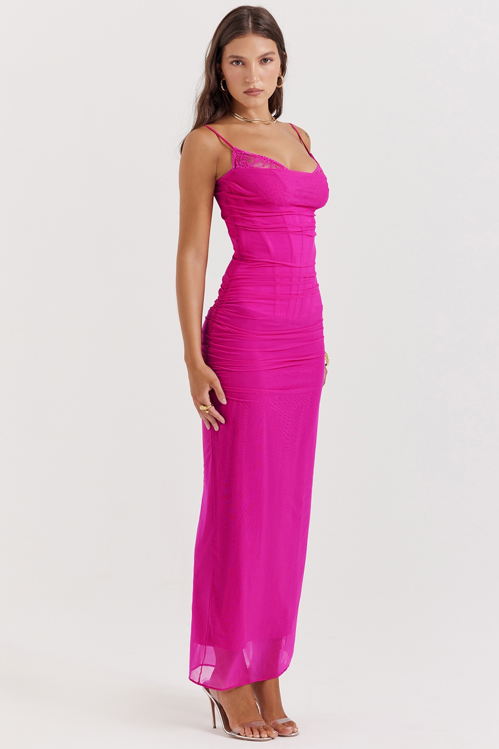 Nalini  Fuchsia Stretch Mesh Maxi Dress — image 9