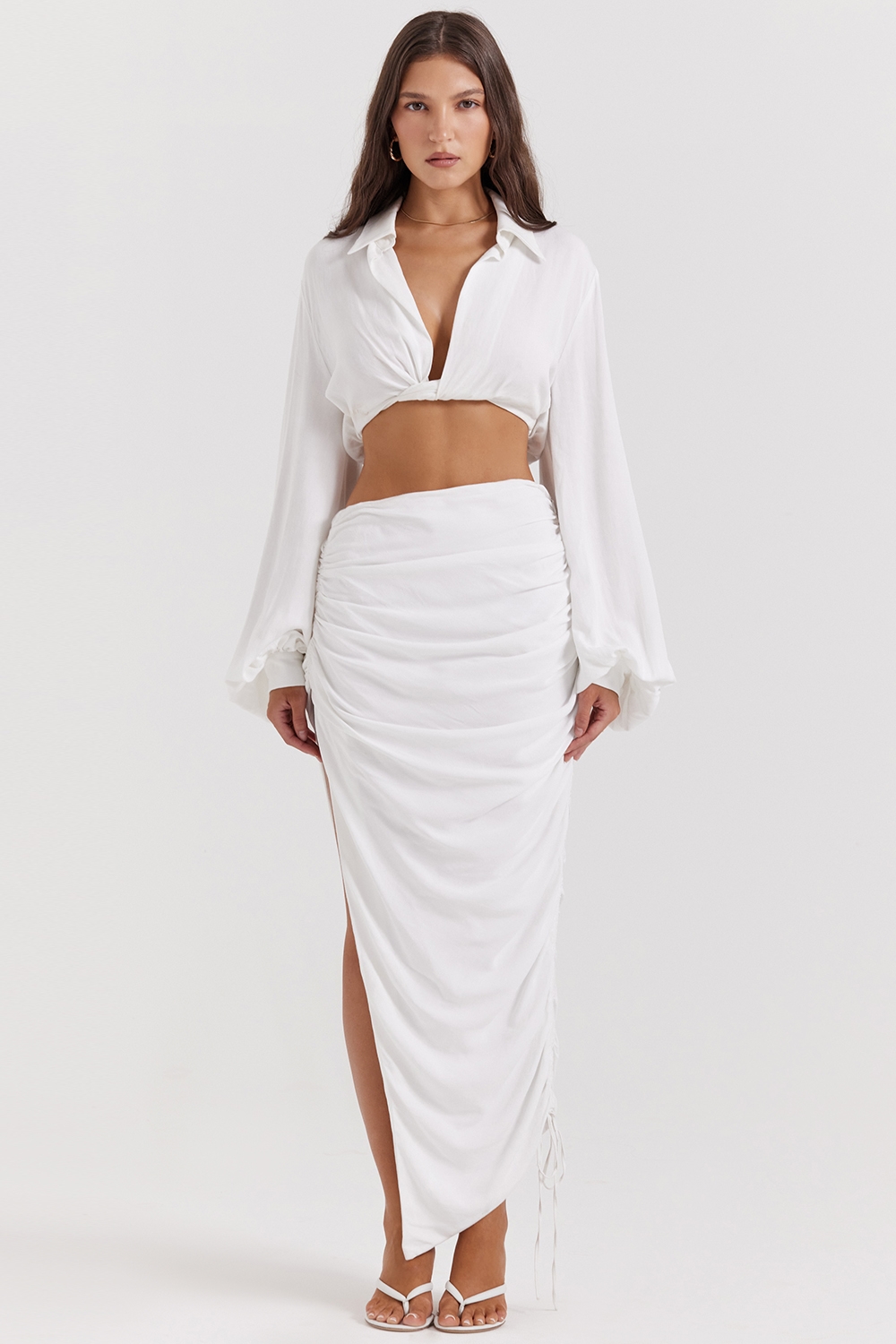 Loie  White Gathered Maxi Skirt — image 3