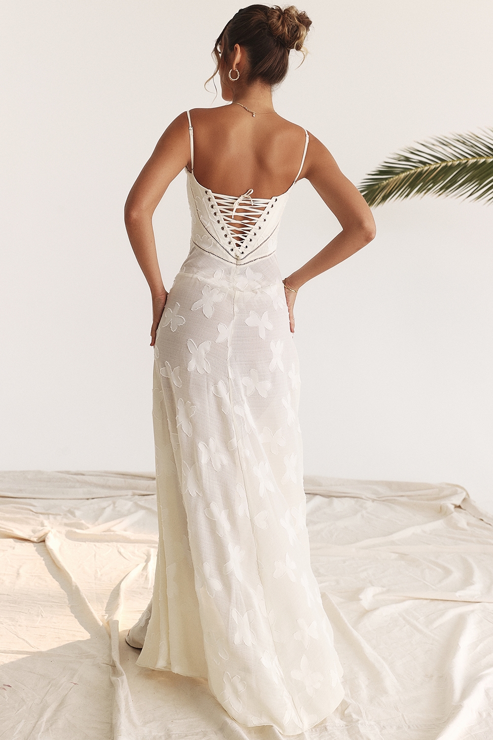 Seren  Vintage Cream Floral Lace Back Maxi Dress — image 18