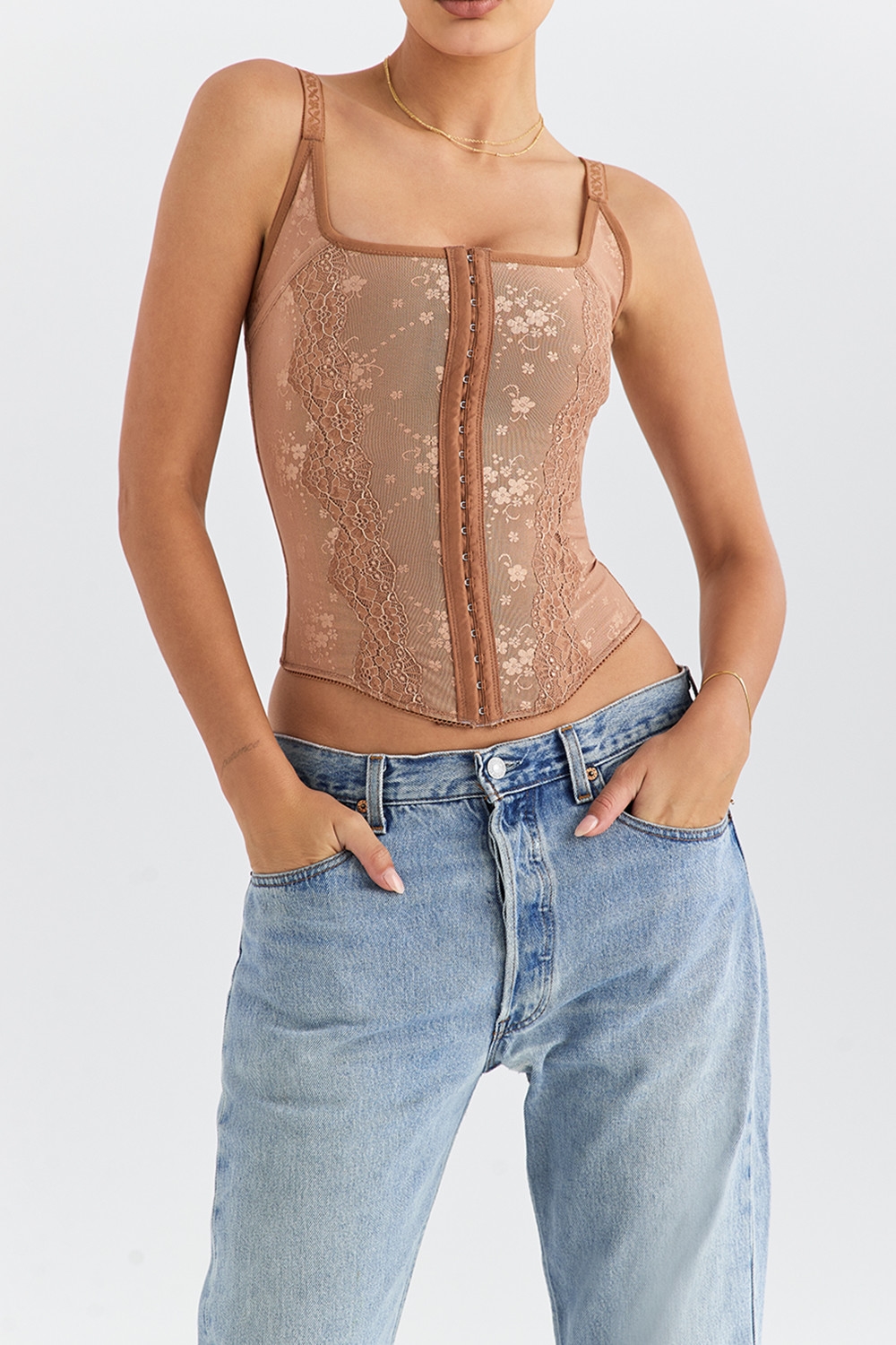 Mistress Rocks Warm Tan Lace Corset - SALE — image 3