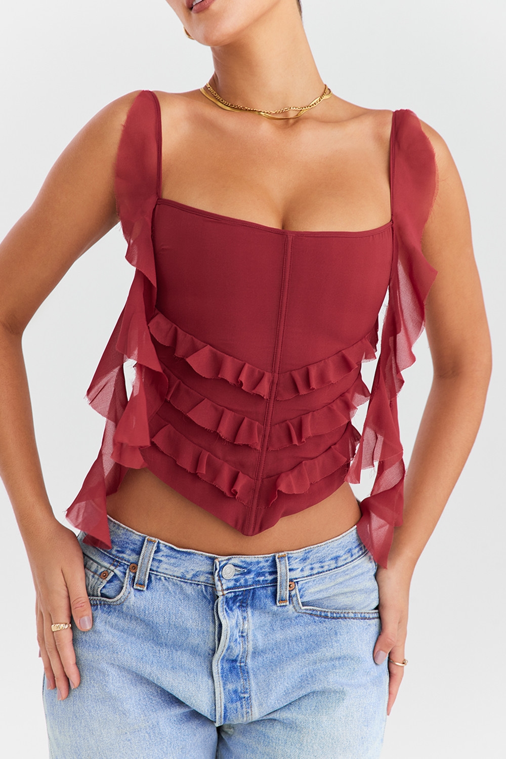 Mistress Rocks Sangria Frill Corset - SALE