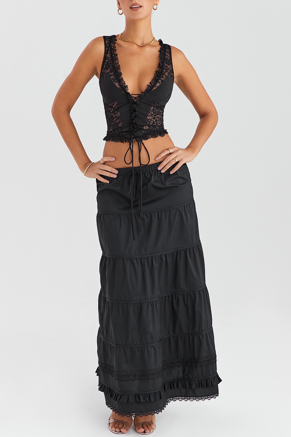 Mistress Rocks Black Panelled Maxi Skirt - SALE — image 3