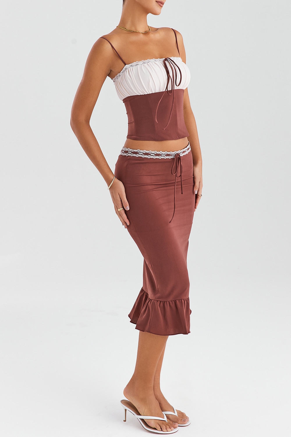 Mistress Rocks Coffee Ruffle Midi Skirt - SALE — image 7