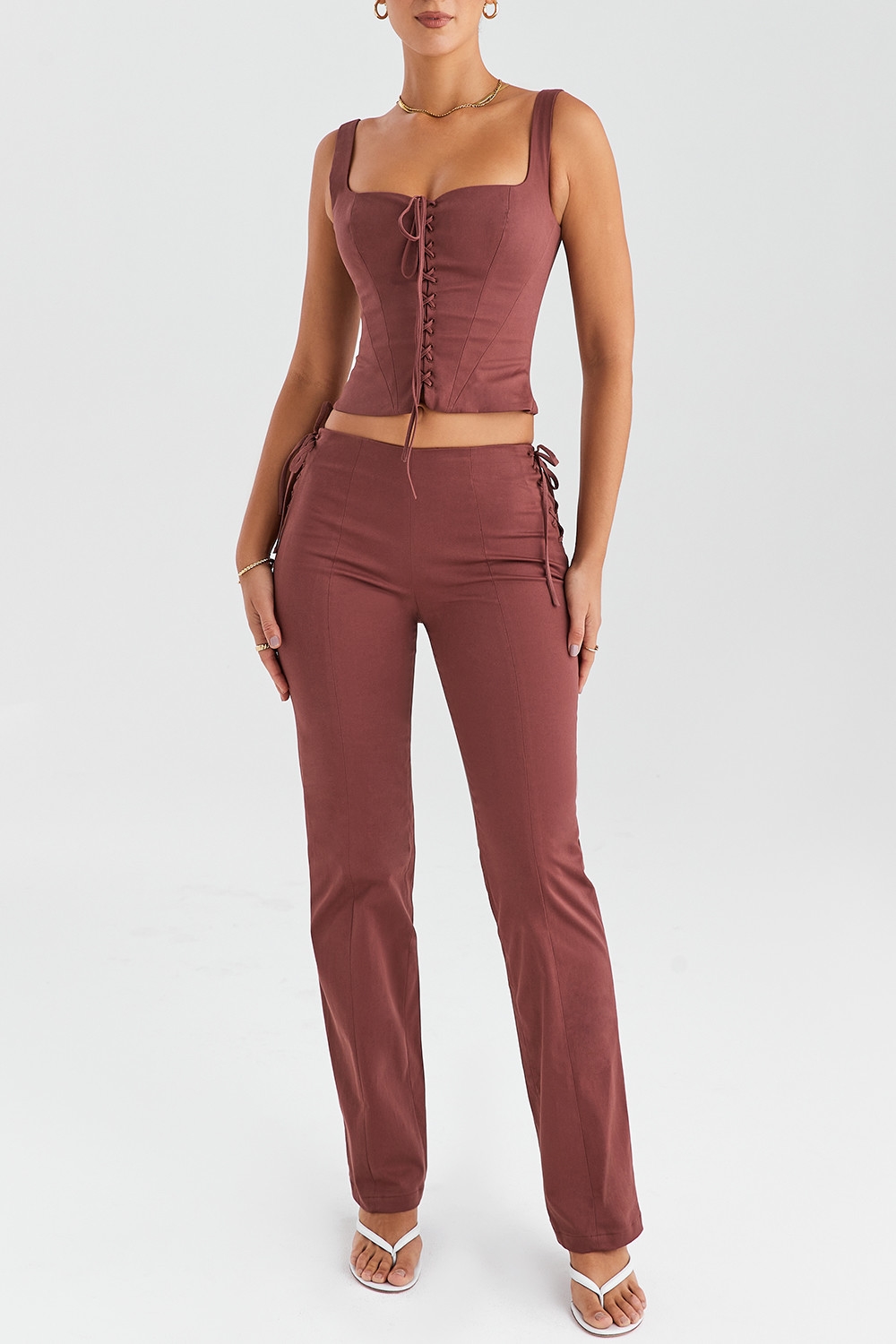 Mistress Rocks Coffee Lace Up Trousers - SALE — image 3